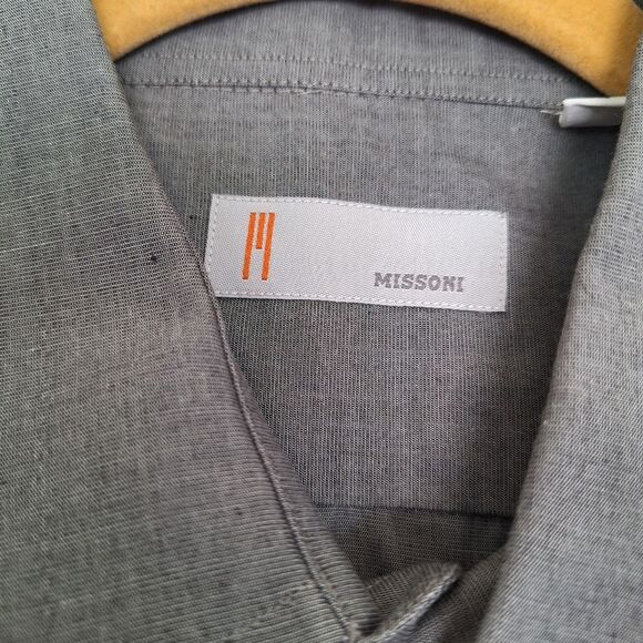 Missoni cotton button shirt charcoal gray long sleeves Size 16.5 42 - Picture 2 of 9